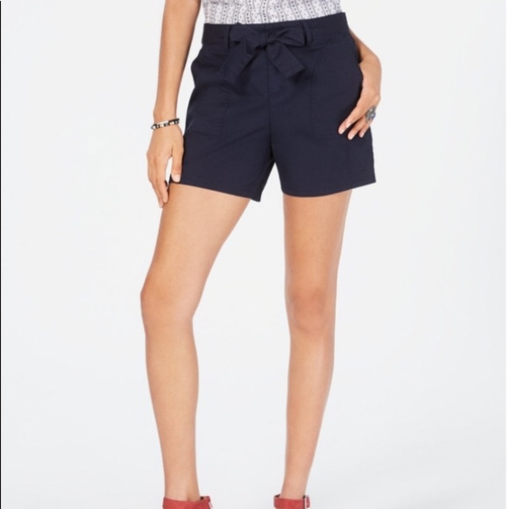 NWT Style & Co Tie-Belt Cotton Relaxed Fit Blue Shorts 12